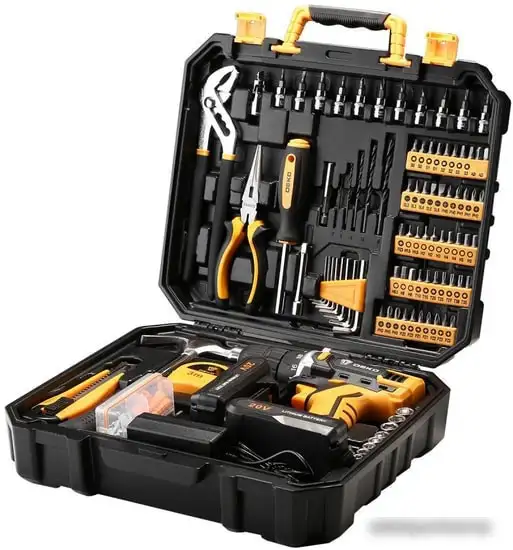 Дрель-шуруповерт Deko DKCD20FU-Li SET 195 063-4135 (с 2-мя АКБ, кейс, набор оснастки) – фото товара