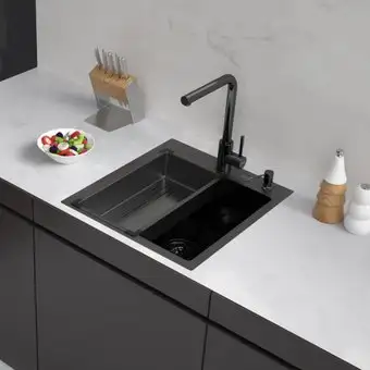 Кухонная мойка ARFEKA Eco AR мойка 450*500, коландер G, дозатор Black - изображение в каталоге