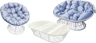 Набор садовой мебели M-Group Мамасан, Папасан и стол 12140109 (белый ротанг/серая подушка) – изображение в каталоге