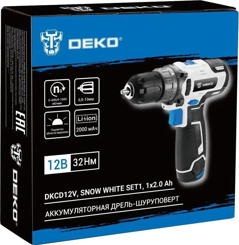 Дрель-шуруповерт Deko DKCD12V Snow White Set1 083-1106 (с 1-им АКБ) – фото товара