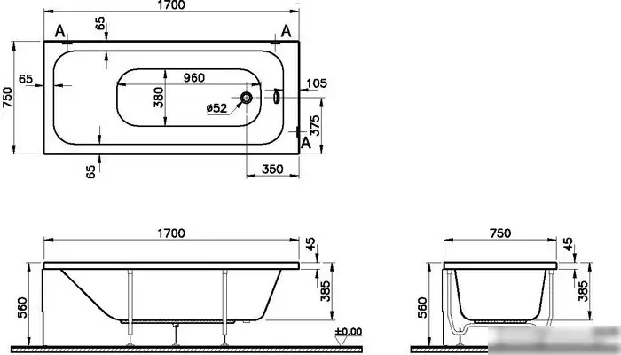 Ванна Vitra Optimum Neo 170x75 64570001000 - фото товара