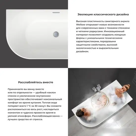 Ванна Wellsee Belle Spa 150x75 235702001 (пристенная ванна (правая) белый глянец, экран, каркас, сифон-автомат хром) - фото товара