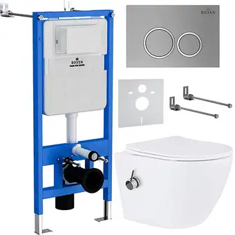 Унитаз подвесной Roxen Antares Bidet в комплекте с инсталляцией StounFix Slim 6 в 1 932494 (кнопка: хром матовый) - изображение в каталоге