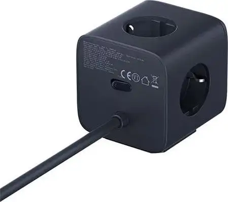 Удлинитель Baseus EnerFill FA11 Cube Power Strip 3AC+1U+2C 67W EU E00082100123-00 (1.5 м, черный) – фото товара
