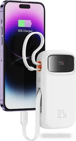 Внешний аккумулятор Baseus Qpow2 Dual-Cable Digital Display Fast Charge Power Bank 22.5W 10000mAh (белый) – фото товара