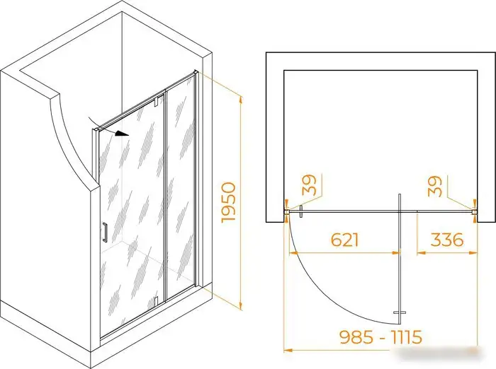 Душевая дверь RGW PA-008 350800801-11 100 (хром/прозрачное стекло) - фото товара