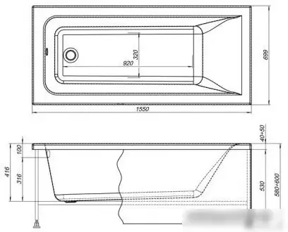 Ванна Aquanet Bright 155x70 - фото товара