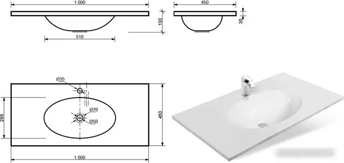 Умывальник Эстет Vegas Silk 100x45 ФР-00014919 - фото товара