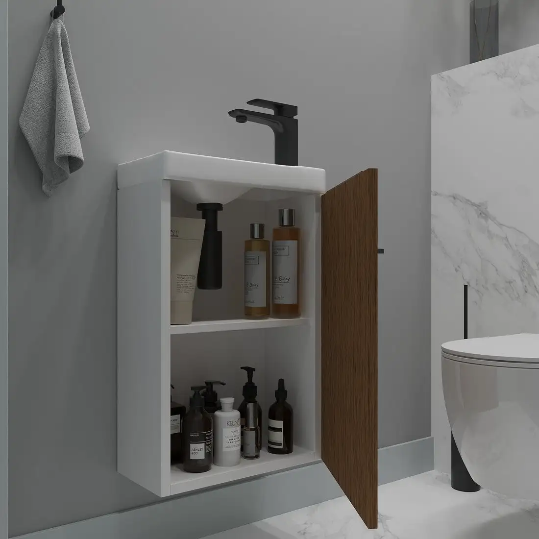 ЗОВ Тумба под умывальник Монови Слим 40 S40LW0MRM9268 (белый/тростник) – фото товара