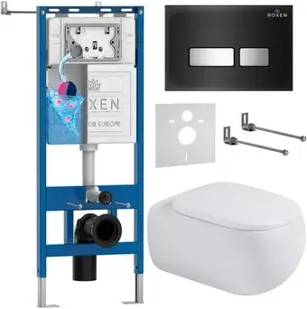 Унитаз подвесной Roxen Titan в комплекте с инсталляцией StounFix Dual Fresh 6 в 1 967208 (кнопка: черная) - изображение в каталоге