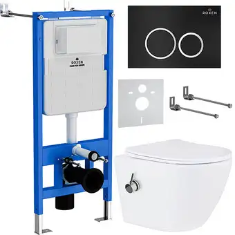 Унитаз подвесной Roxen Antares Bidet в комплекте с инсталляцией StounFix Slim 6 в 1 906342 (кнопка: черный матовый) - изображение в каталоге