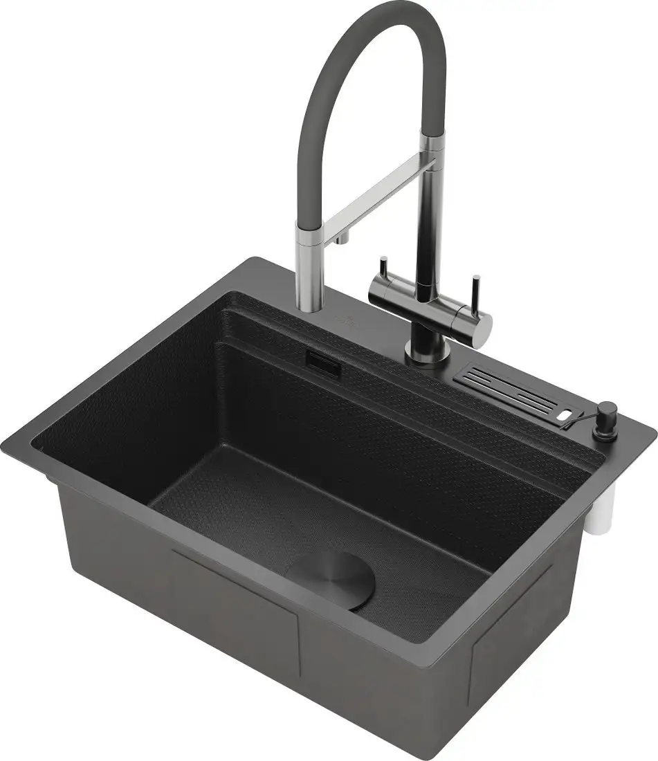 Кухонная мойка Roxen Stage 560250-60-BS оружейная сталь (с держателем для ножей и аксессуарами) - фото товара