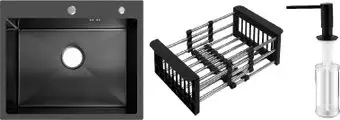 Кухонная мойка Schtoff Best Decor Black 5550 + коландер KR-1 BLACK + дозатор SD-1 BLACK
