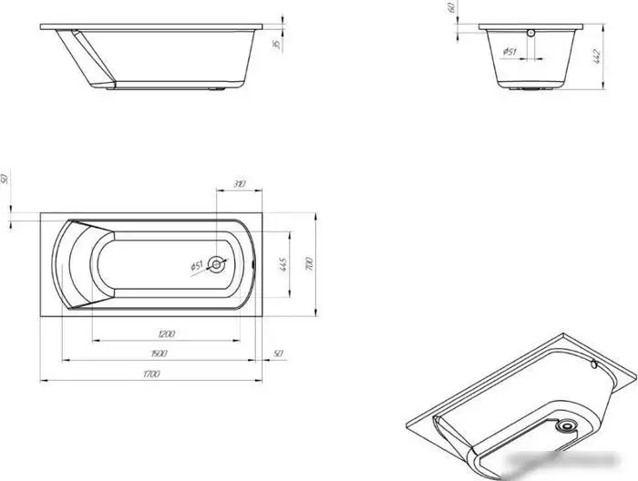 Ванна Eurolux Miamika 170x70 - фото товара