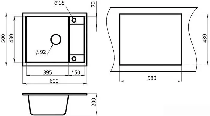 Кухонная мойка Granula GR-6002 (графит) - фото товара