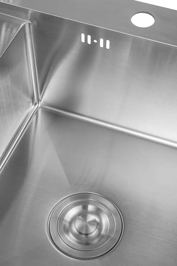 Кухонная мойка Saniteco 6550-L + Spike F9S07000 (хром, с сифоном, дозатором и коландером) - фото товара