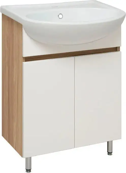 Runo Тумба с умывальником Runo Лада 50 + Уют 50 (напольная, блэквуд/белый) – фото товара