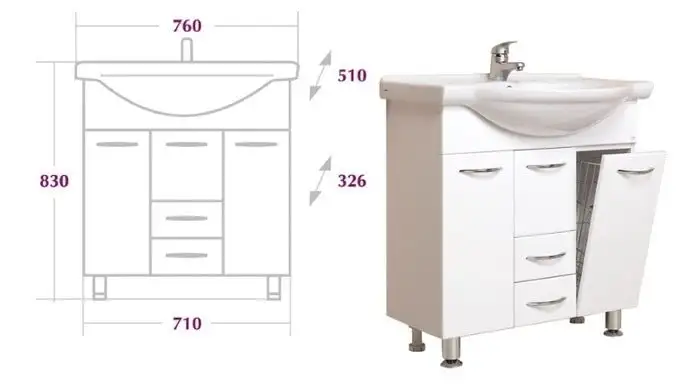Мебель для ванных комнат Onika Тумба с умывальником Моника 75.17 107502 + 1WH110259 – фото товара