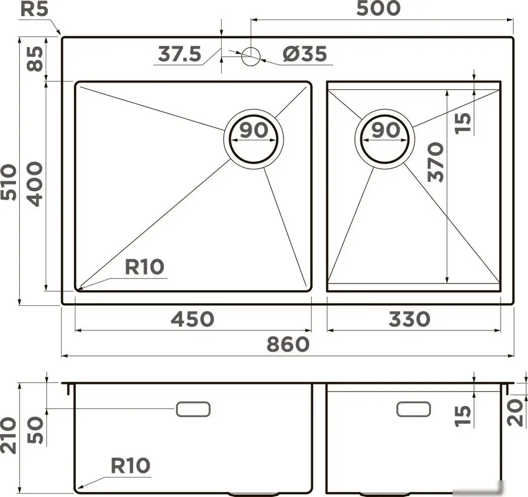 Кухонная мойка Omoikiri Akisame 86-2 Side lg (светлое золото) - фото товара