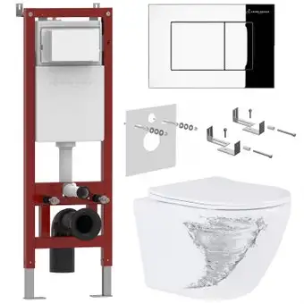 Унитаз подвесной Roxen Antares Tornado в комплекте с инсталляцией Asten Readle Zentralmodul с кнопкой (хром глянец) - изображение в каталоге