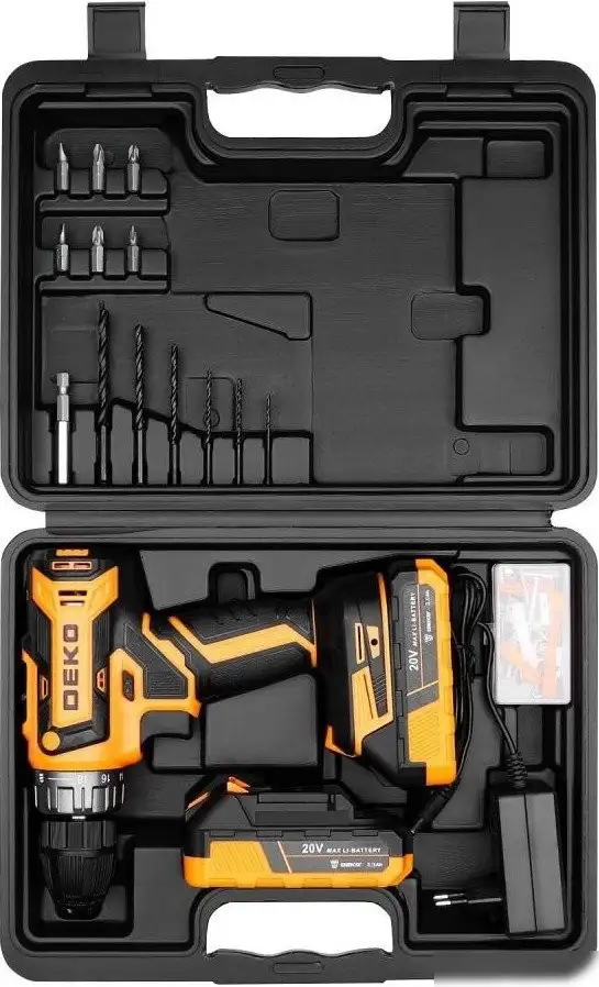 Дрель-шуруповерт Deko GCD20DU PRO Set63 083-1039 (с 2-мя АКБ, кейс) – фото товара
