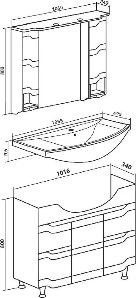 Runo Тумба с умывальником Runo Стиль 105 + Стиль 1050 (напольная) – фото товара