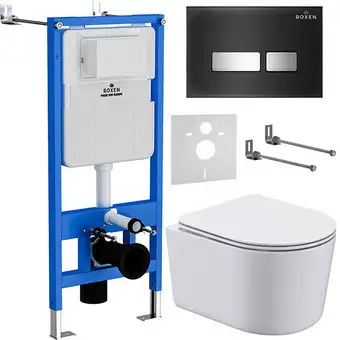 Унитаз подвесной Roxen Simple Compact в комплекте с инсталляцией StounFix Slim 6 в 1 965318 (кнопка: черное стекло) - изображение в каталоге