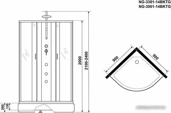 Душевая кабина Niagara NG-3501-14BKTG 90x90 - фото товара