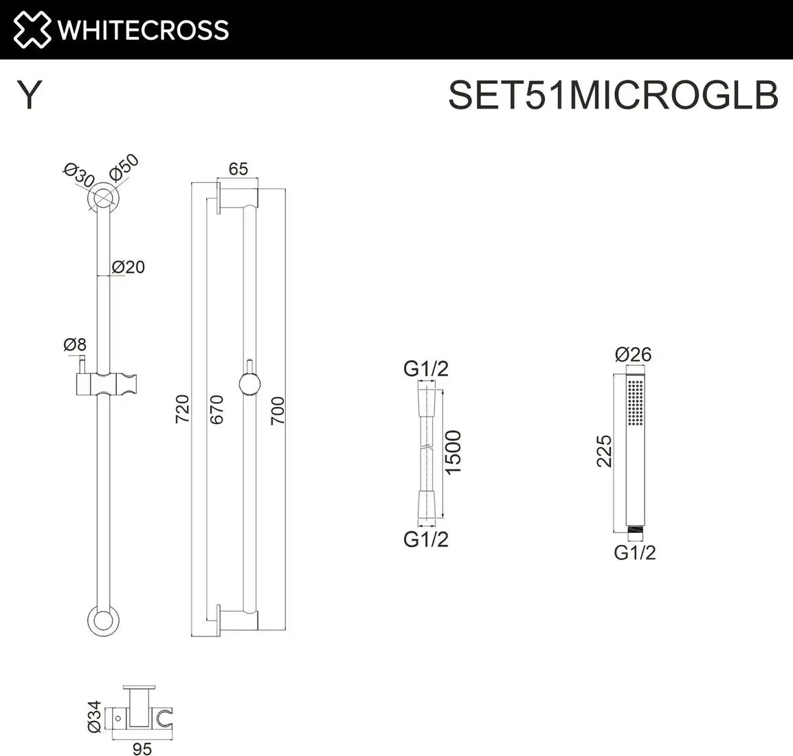 Душевой гарнитур Whitecross SET51MICROGLB (брашированное золото) - фото товара