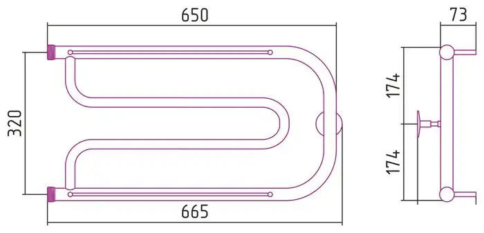 Полотенцесушитель Стилье Дуэт 2 полки 320х650 резьба-сгон 1" 00015-3265 - фото товара