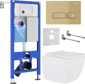 Унитаз подвесной Roxen Сube в комплекте с инсталляцией StounFix Dual Fresh 6 в 1 968065 (кнопка: брашированное золото) - изображение в каталоге