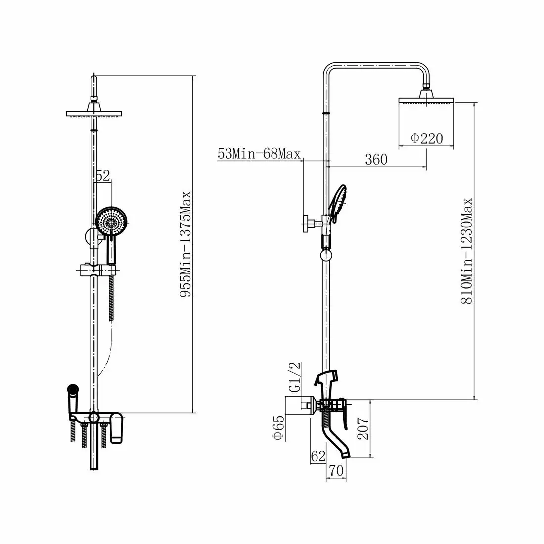 Душевая система PLstart PL2403-7 (черный) - фото товара