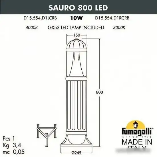 Садовый светильник Fumagalli Sauro FU_D15.554.000.LXD1L.CRB – фото товара