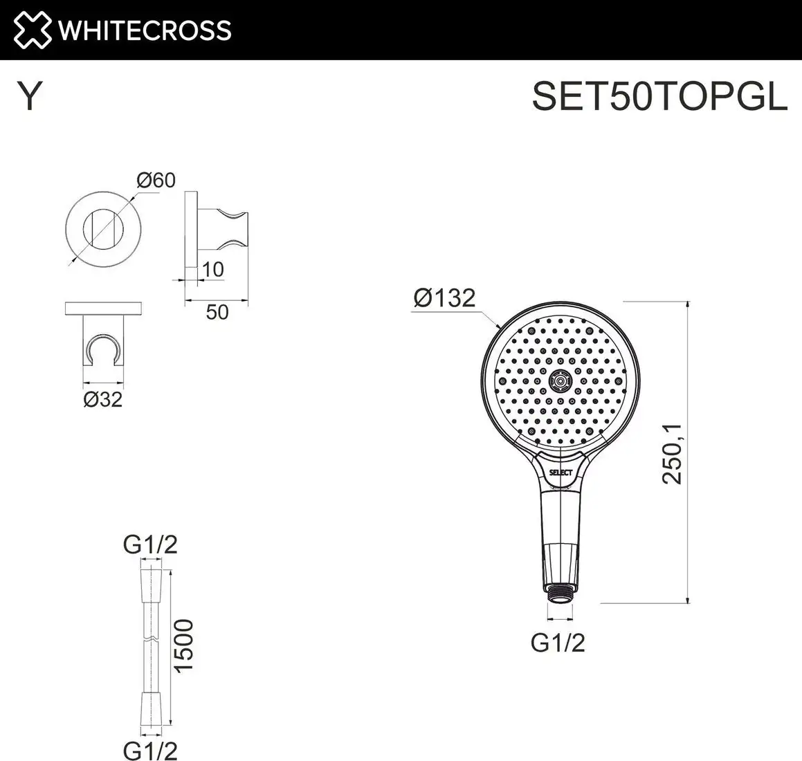 Душевой гарнитур Whitecross SET50TOPGL (золото) - фото товара