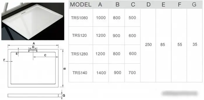 Душевой поддон WeltWasser TRS 14090 140x90 - фото товара
