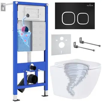 Унитаз подвесной Roxen Antares Tornado в комплекте с инсталляцией StounFix Dual Fresh 6 в 1 968377 (кнопка: черный матовый) - изображение в каталоге