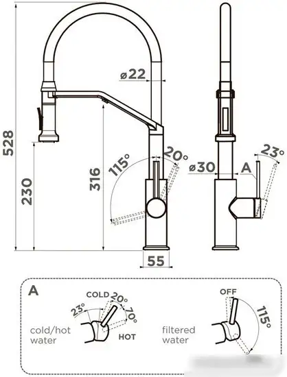 Смеситель Omoikiri Makkari 2 Plus-SB-GB-BL (графит/черный) - фото товара