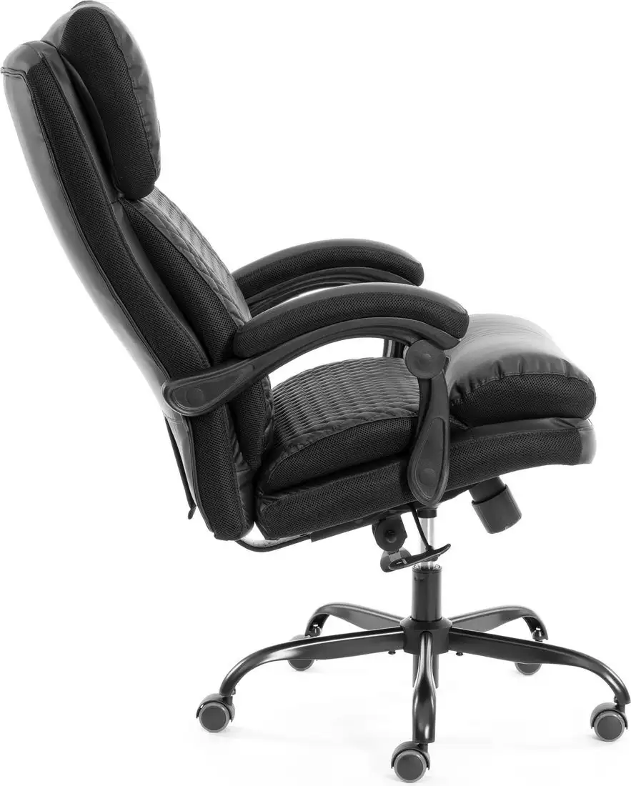 Офисное кресло TetChair Chief metalBL кожзам/ткань (черный/черный стеганный) – фото товара