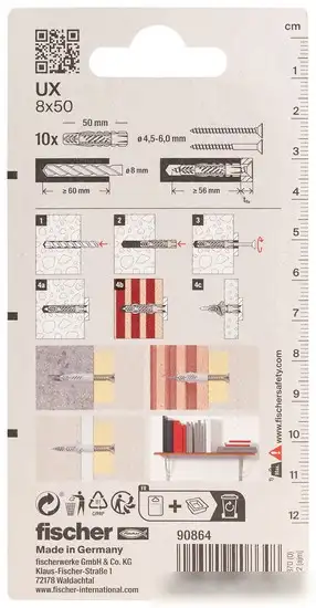 Дюбель универсальный Fischer UX 8X50 K NV 90864 (10 шт) – фото товара