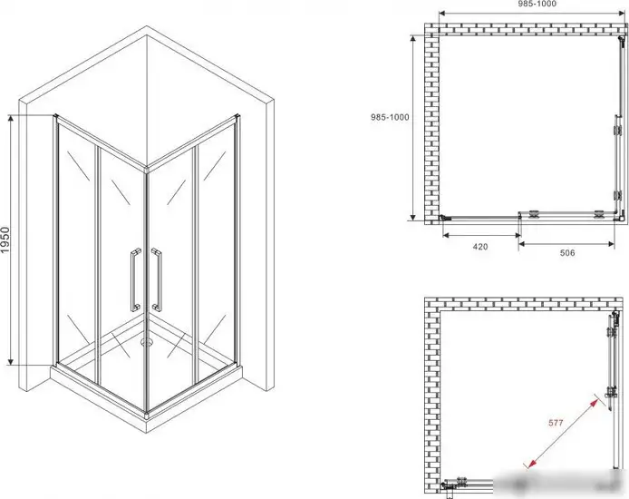 Душевой уголок Abber Schwarzer Diamant AG02100MH - фото товара