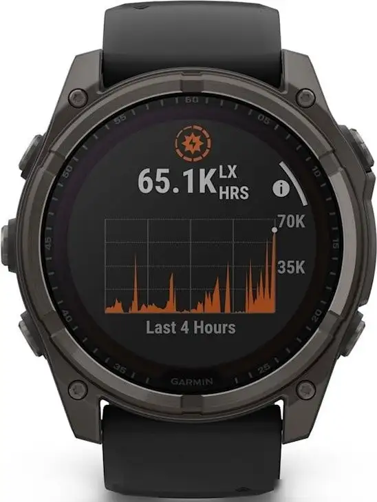 Умные часы Garmin Fenix 8 Solar, Sapphire 51мм (титановый угольно-серый с DLC-покрытием и черным ремешком) – фото товара