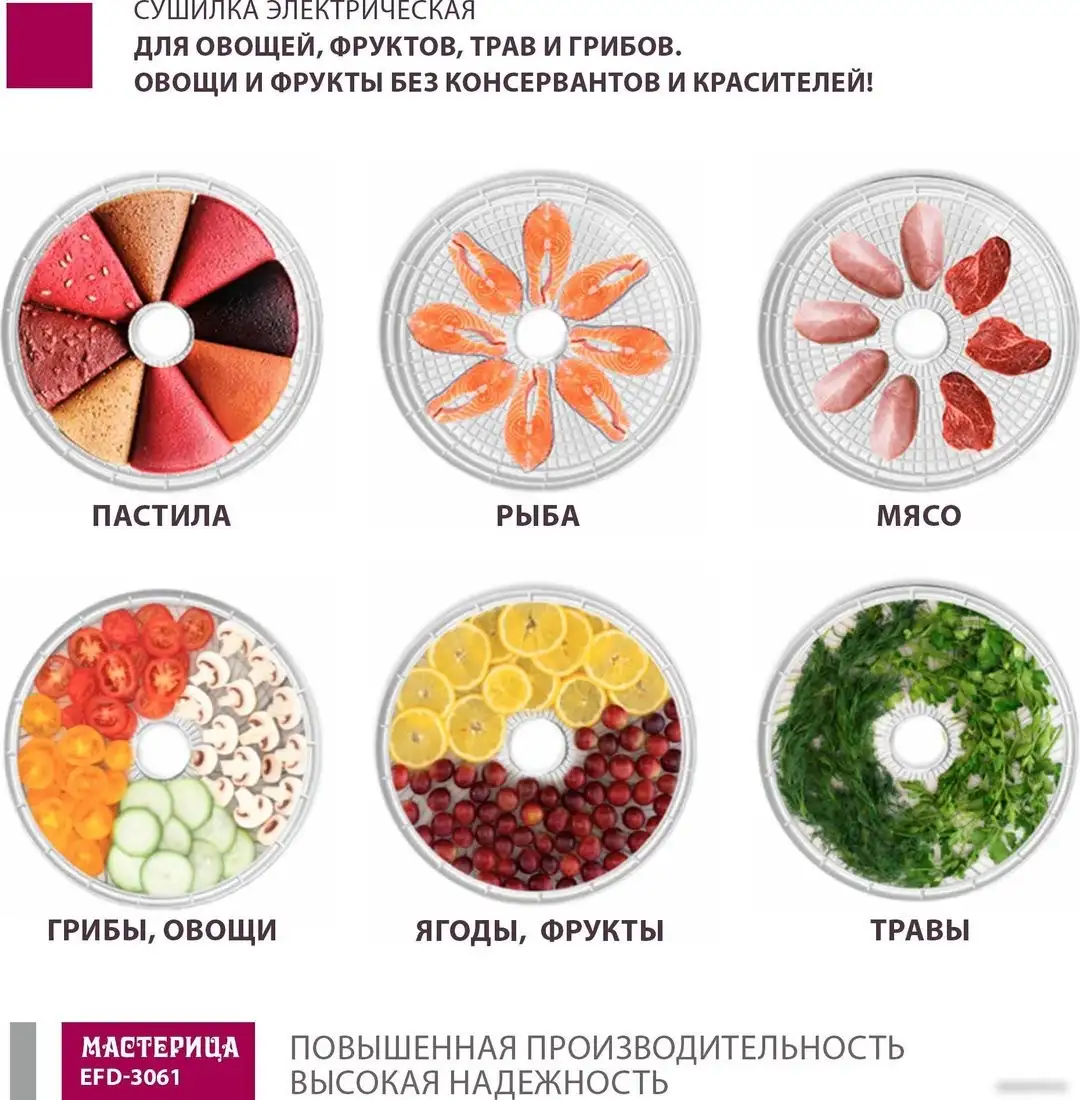 Сушилка для овощей и фруктов Мастерица EFD-3061 (зеленый перламутр) - фото товара