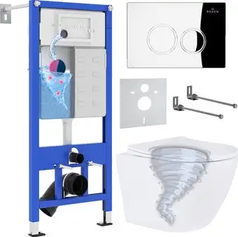 Унитаз подвесной Roxen Antares Tornado Long в комплекте с инсталляцией StounFix Dual Fresh 6 в 1 868426 (кнопка: хром глянцевый глянцевая) - изображение в каталоге