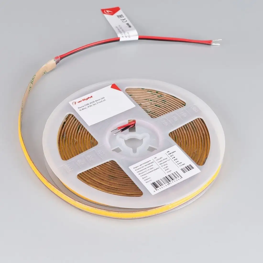 Светодиодная лента COB Arlight 6W/m 528Led/m CSP теплый белый 5M COB-X528-8mm 24V Warm3000 046887 – фото товара