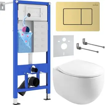 Унитаз подвесной Roxen Egg в комплекте с инсталляцией StounFix Dual Fresh 6 в 1 968475 (кнопка: брашированное золото) - изображение в каталоге