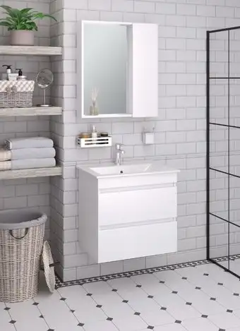 Runo Тумба с умывальником Runo Манхэттен 65 + Оскар 65 (подвесная, белый) – изображение в каталоге