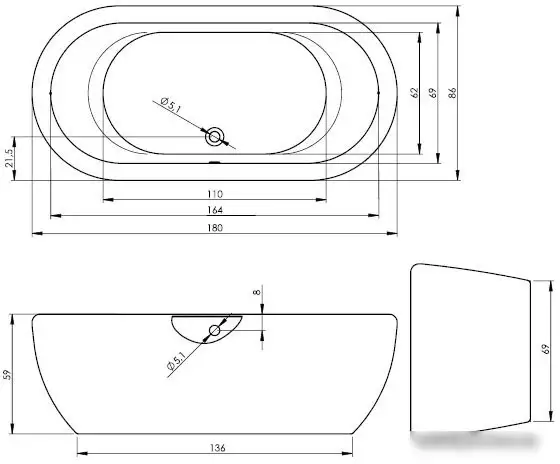 Ванна Riho Dua 180x86 (черный, аэромассаж + хромотерапия) - фото товара
