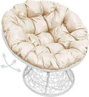 Кресло M-Group Папасан пружинка 12050101 (белый ротанг/бежевая подушка) – изображение в каталоге