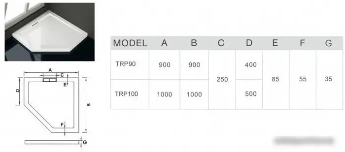 Душевой поддон WeltWasser TRP 90 90x90 - фото товара