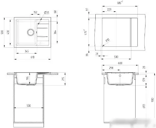 Кухонная мойка Ulgran U-607 (328 бежевый) - фото товара